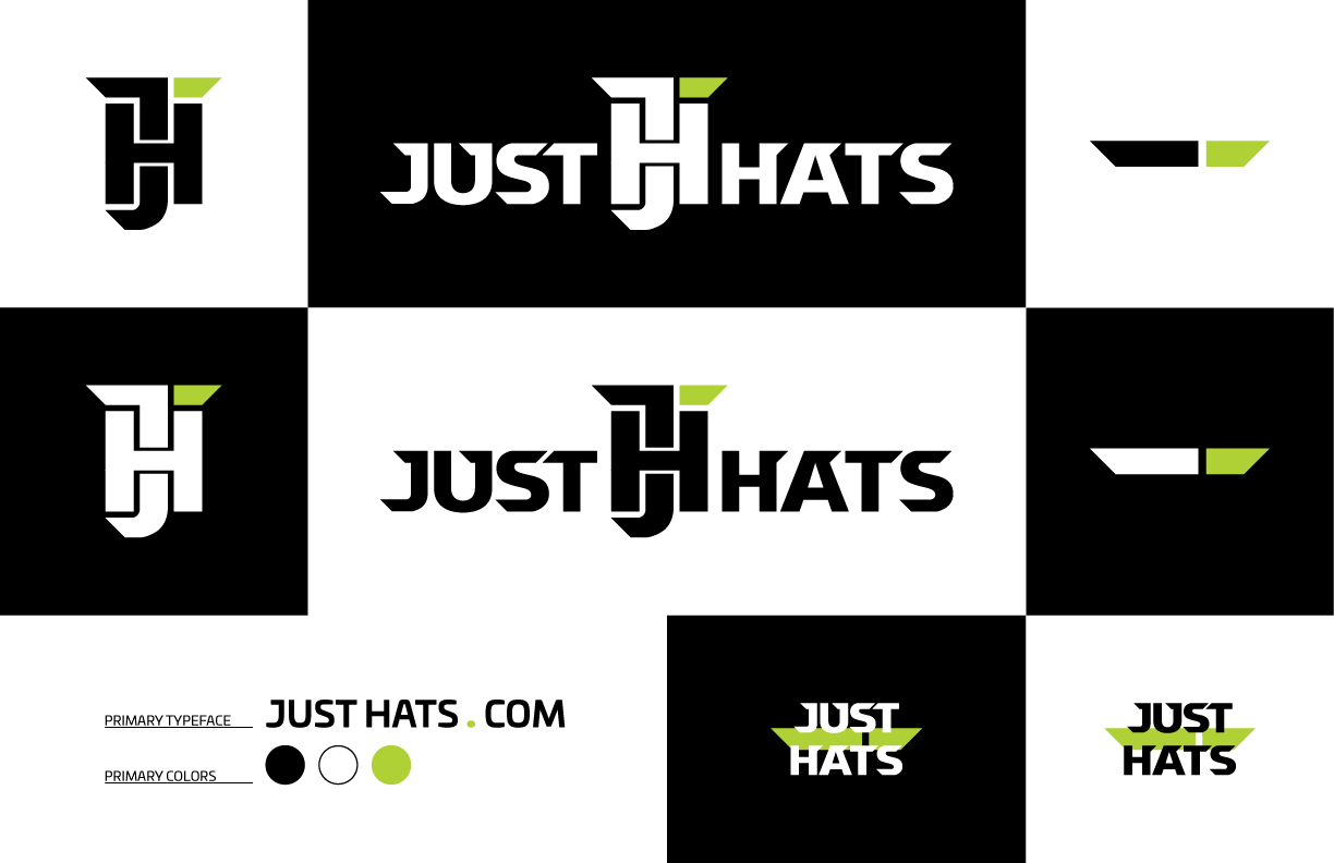 Brand board showing the Just Hats identity system