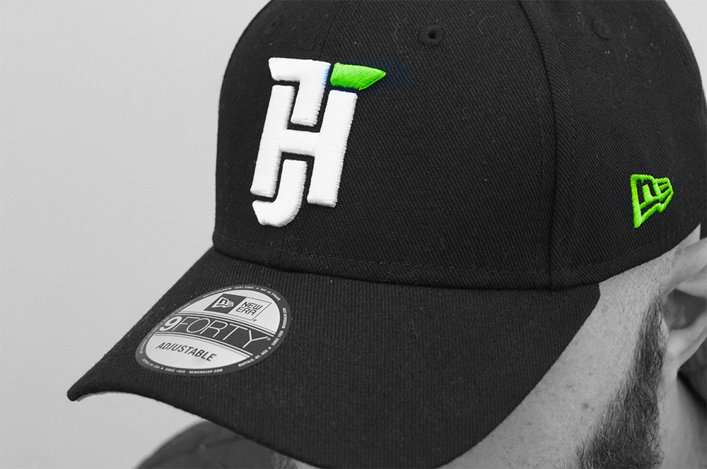 Close-up of Just Hats cap embroidery