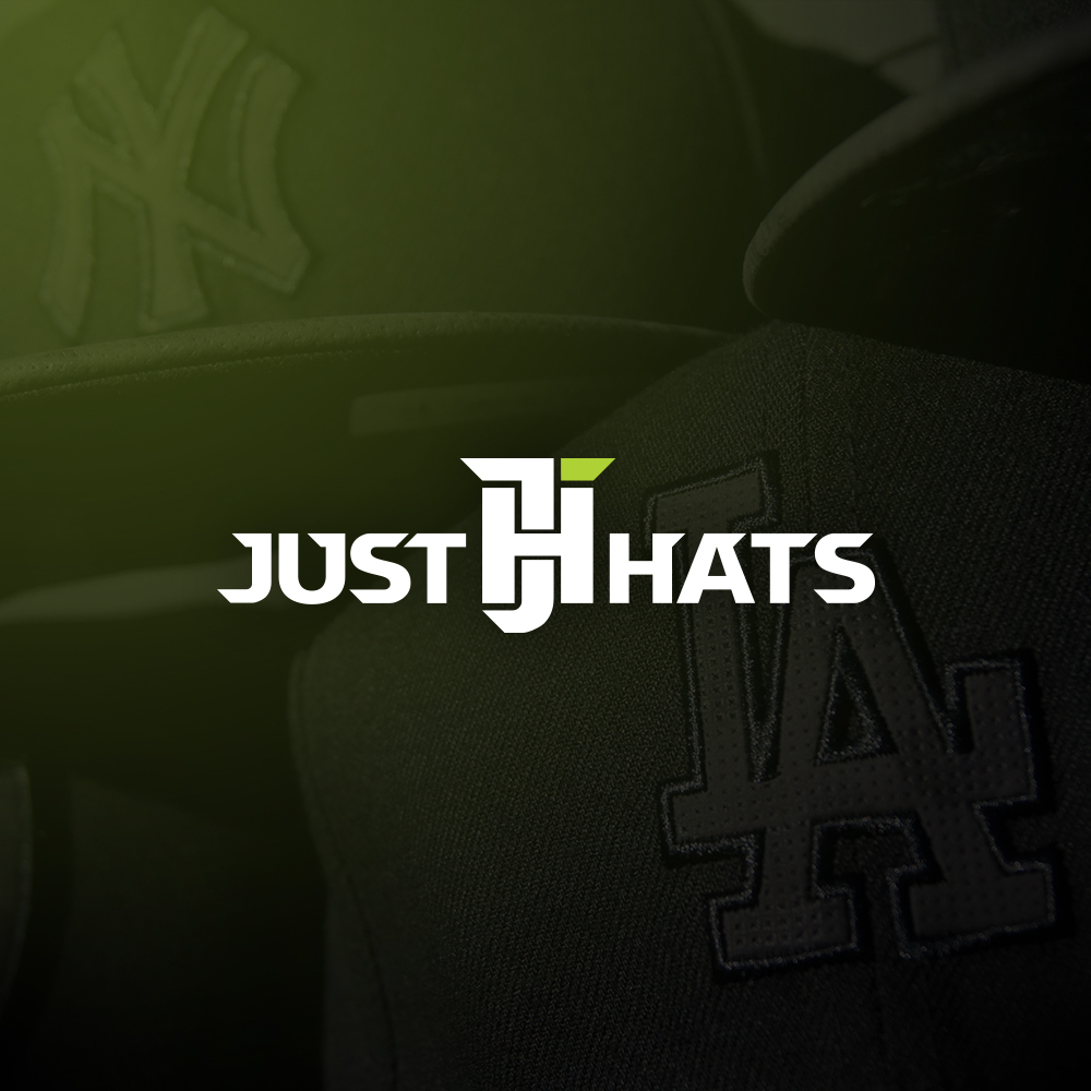 Just Hats logo over moody cap photography